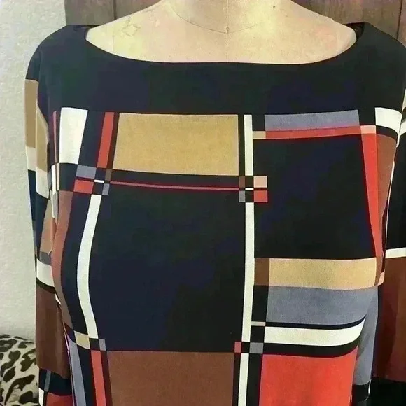 Emma & Michele Geometric Color Block Size Large 3/4 Sleeve Sheath Dress - Picture 2 of 8